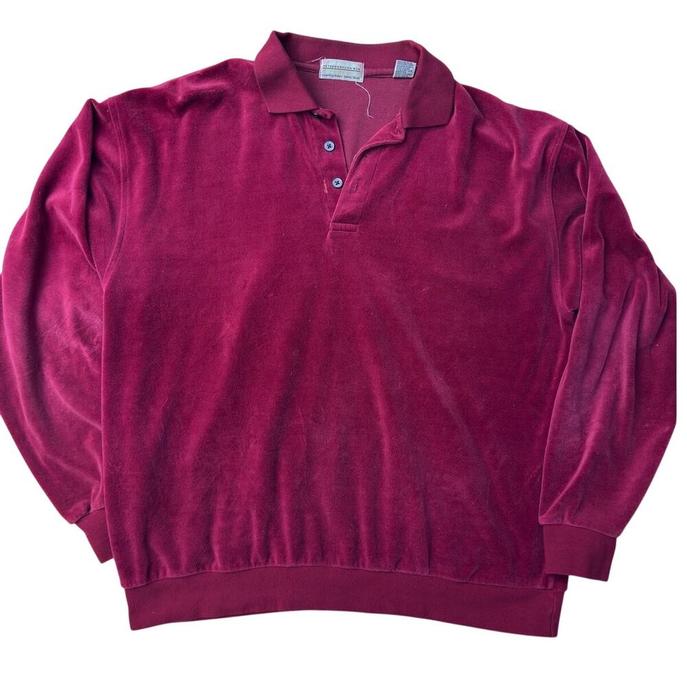 Peterborough Row Vintage 80s Velour Terry Cloth Henley Sweatshirt red Size XL
